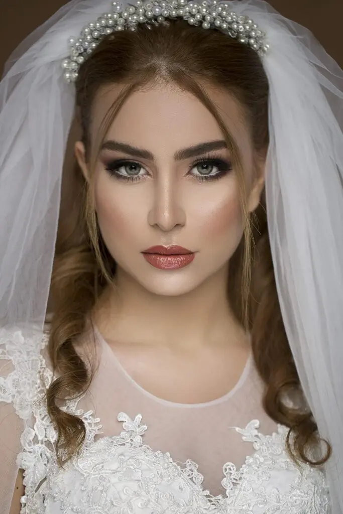 blond model wedding dress bridal makeup